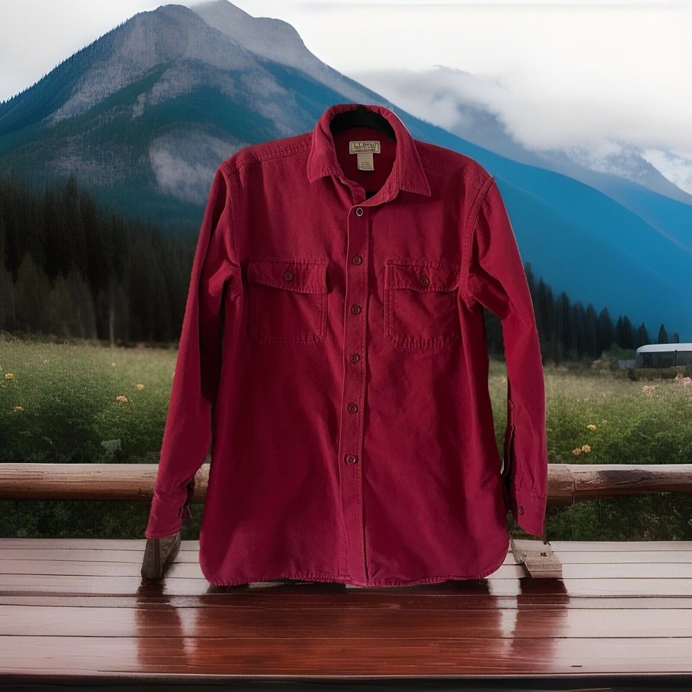Vintage LL‎ Bean Chamois Cloth Button Down Shirt Mens Medium Red Flannel Camp